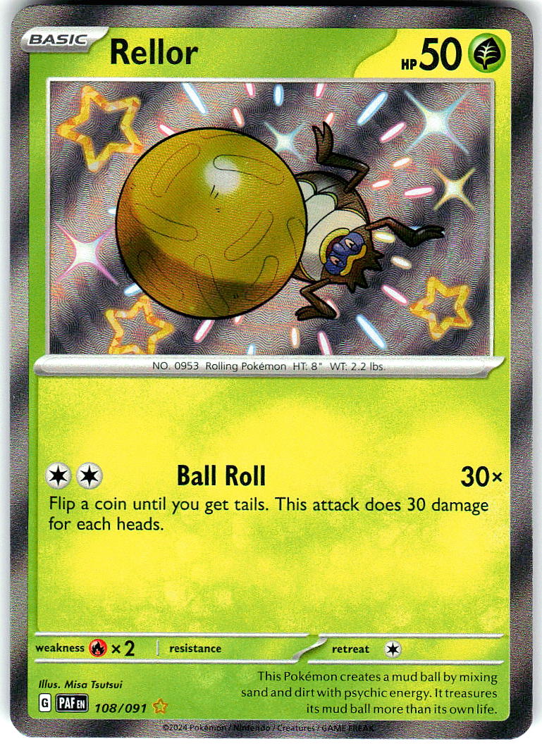 Rellor 108/091 Shiny Rare Paldean Fates Pokemon Holo Near Mint