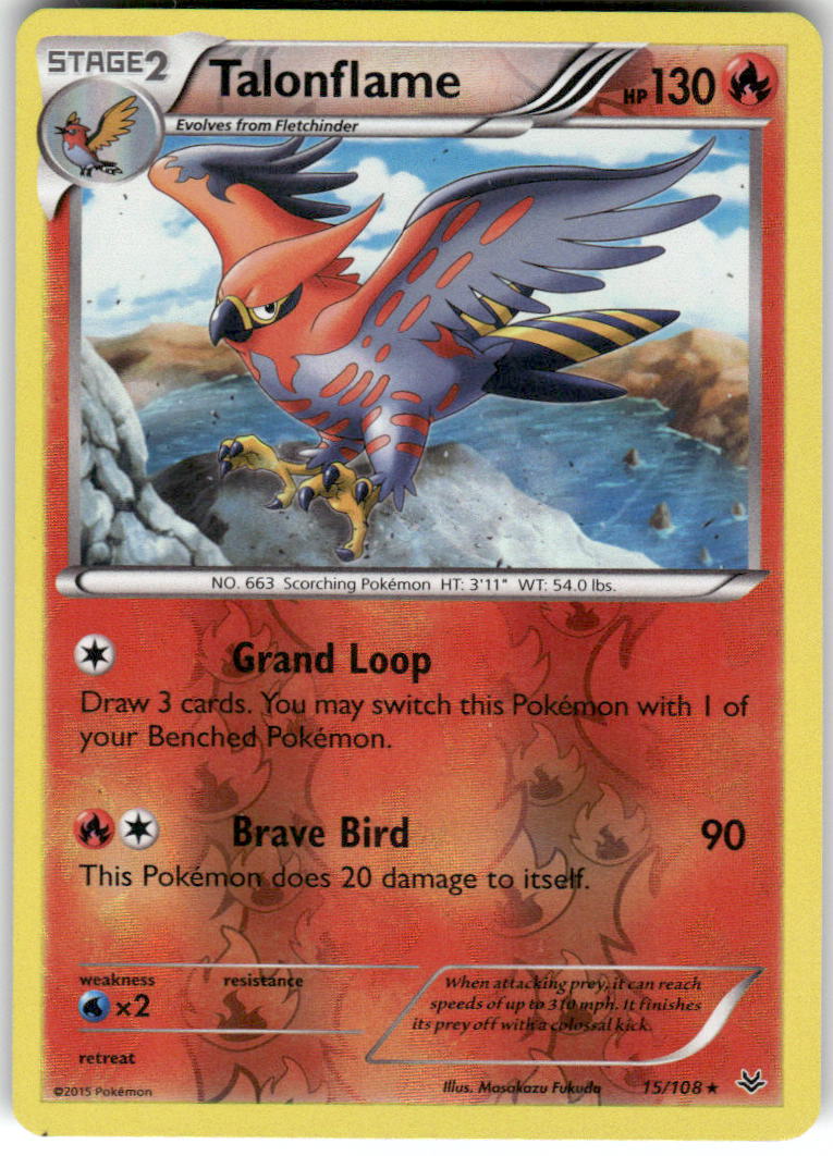 Talonflame 15/108 Rare Roaring Skies Pokemon Reverse Holo Moderately Played