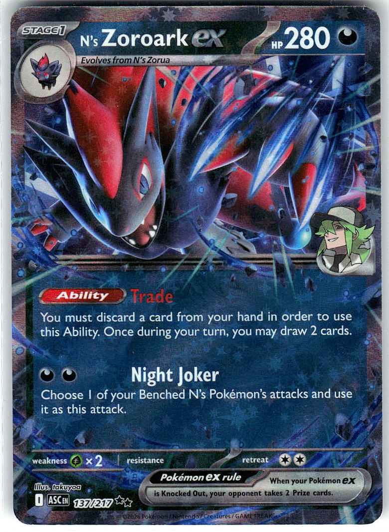 N's Zoroark ex 137/217 Double Rare Ascended Heroes Pokemon Holo Near Mint
