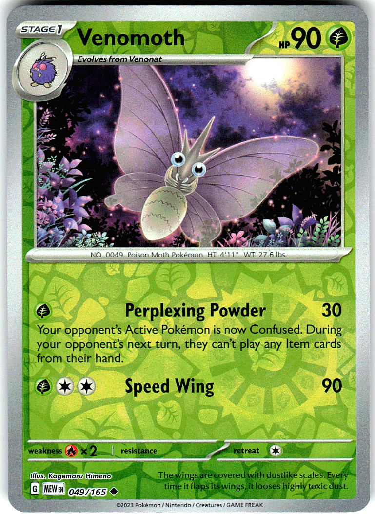 Venomoth 049/165 Uncommon 151 Pokemon Reverse Holo Near Mint