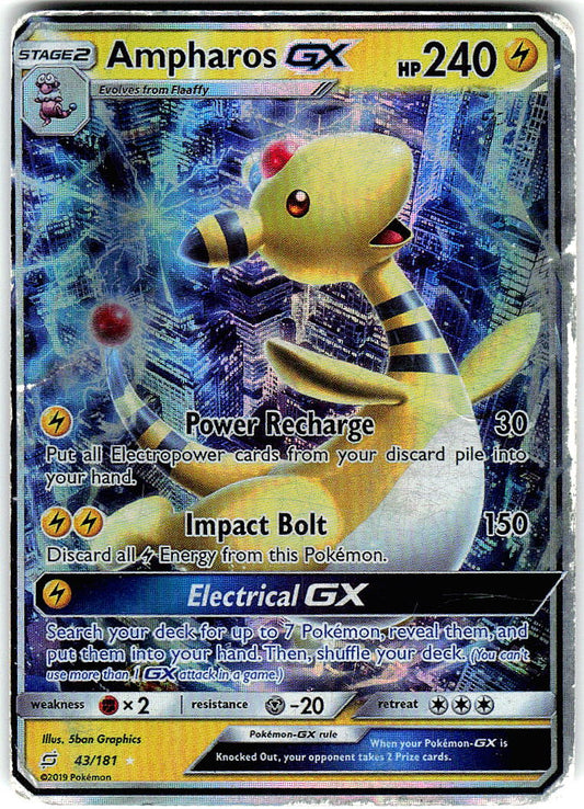 Ampharos GX 43/181 Holo Ultra Rare Team Up Pokemon Damaged