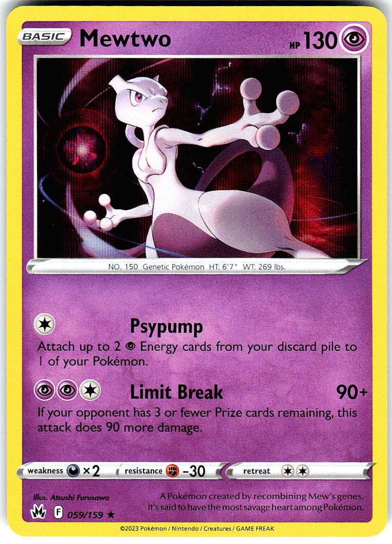 Mewtwo 059/159 Holo Rare Crown Zenith Pokemon Lightly Played