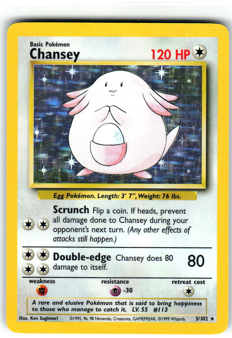 Chansey 3/102 Holo Rare Base Set Unlimited Pokemon Lightly Played