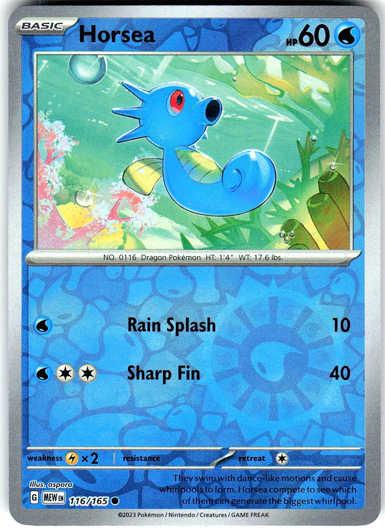 Horsea 116/165 Common 151 Pokemon Reverse Holo Near Mint