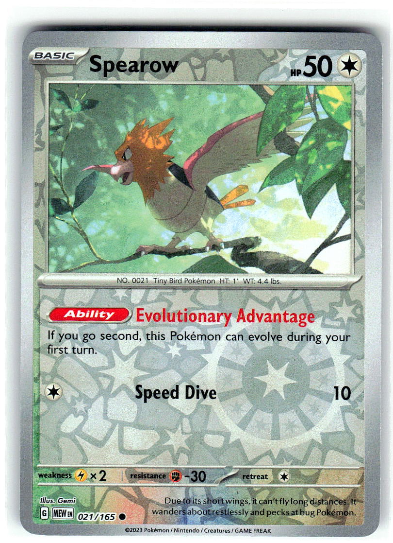 Spearow 021/165 Common 151 Pokemon Reverse Holo Near Mint