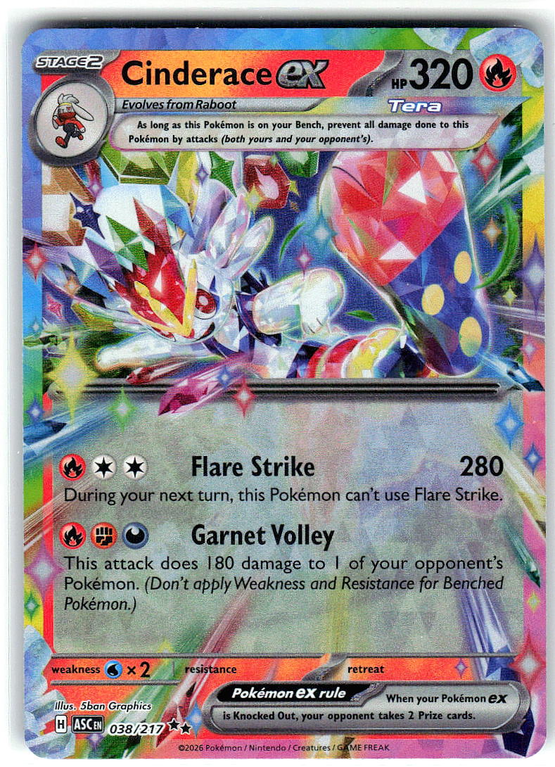 Cinderace ex 038/217 Double Rare Ascended Heroes Pokemon Holo Near Mint
