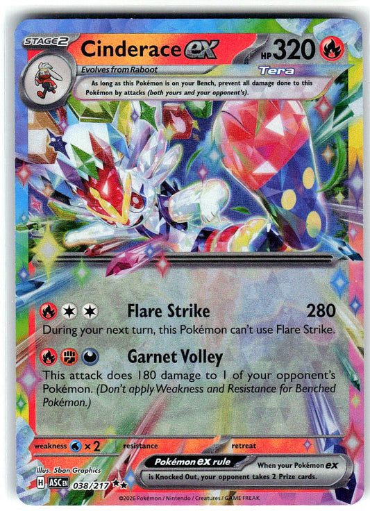 Cinderace ex 038/217 Double Rare Ascended Heroes Pokemon Holo Near Mint