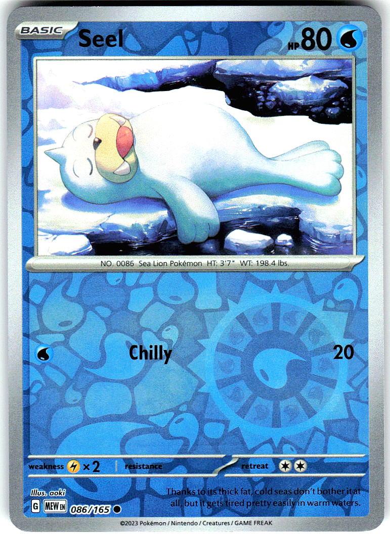 Seel 086/165 Common 151 Pokemon Reverse Holo Near Mint