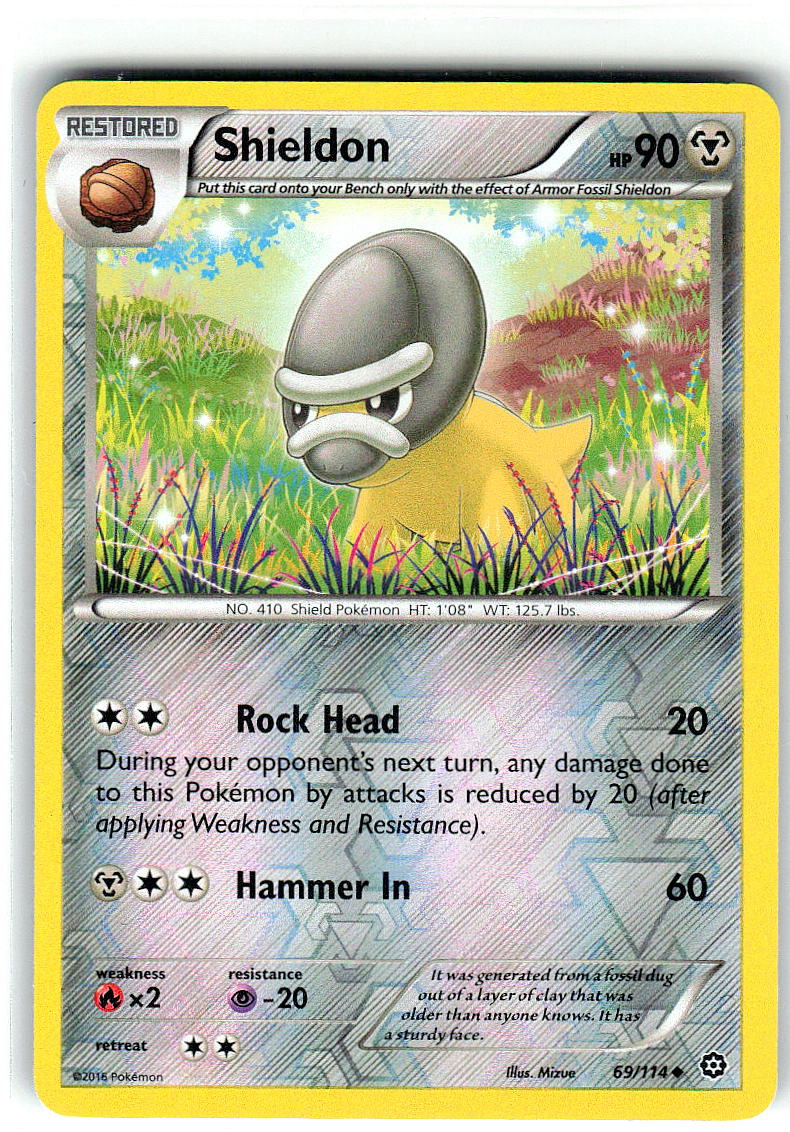 Shieldon 69/114 Uncommon Steam Siege Pokemon Reverse Holo Moderately Played