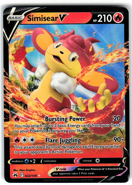 Simisear V 022/159 Holo Ultra Rare Crown Zenith Pokemon Near Mint