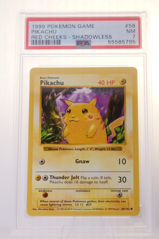 Pikachu 58/102 Red Cheeks-Shadowless Game Pokemon PSA 7 Near Mint