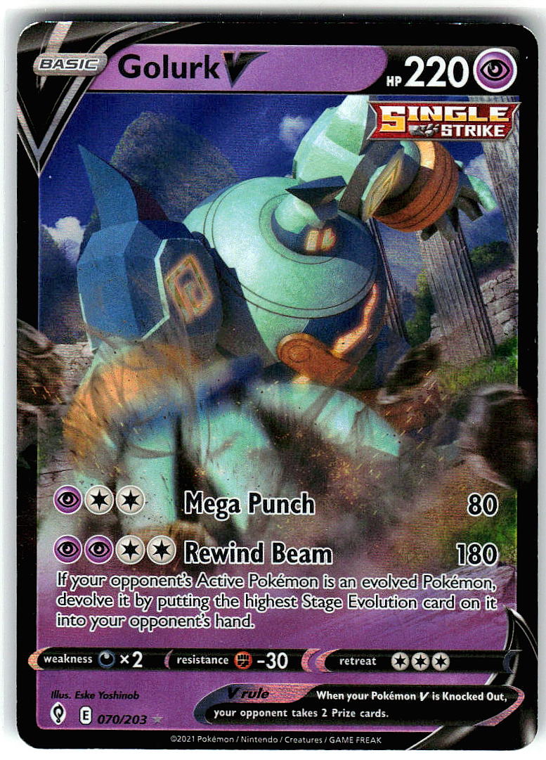 Golurk V 070/203 Holo Ultra Rare Evolving Skies Pokemon Lightly Played