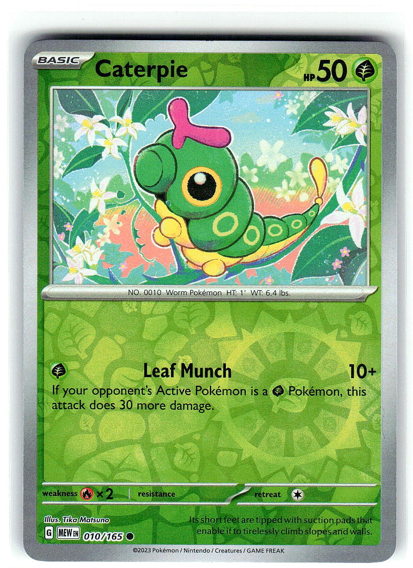 Caterpie 010/165 Common 151 Pokemon Reverse Holo Near Mint