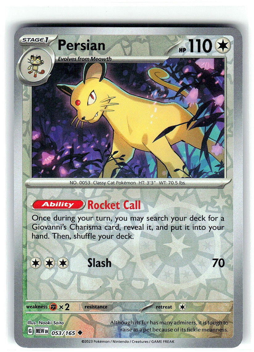 Persian 053/165 Uncommon 151 Pokemon Reverse Holo Near Mint