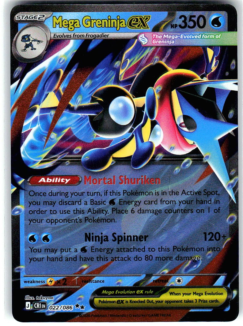 Mega Greninja ex 022/086 Double Rare Chaos Rising Pokemon Holo Near Mint