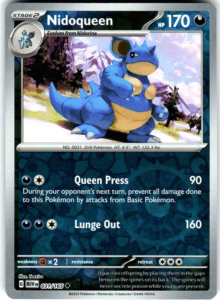Nidoqueen 031/165 Uncommon 151 Pokemon Reverse Holo Near Mint
