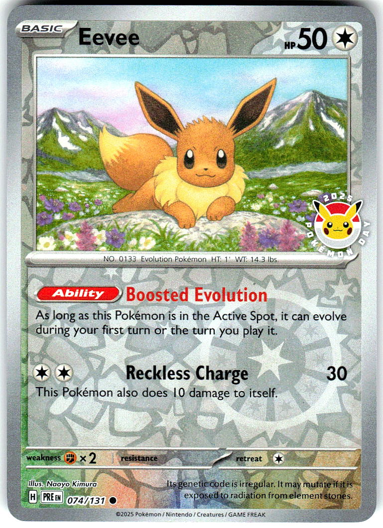 Eevee (Pokemon Day 2025) (Reverse Cosmos Holo) 074/131  NM