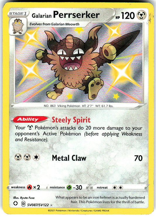 Galarian Perrserker SV087/SV122 Shining Fates Shiny Vault Pokemon Holo HP