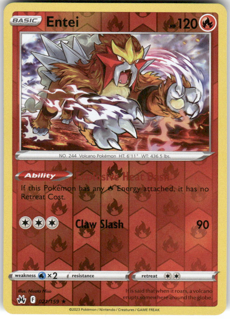 Entei 021/159 Rare Crown Zenith Pokemon Reverse Holo Near Mint