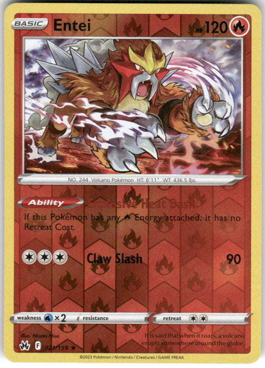 Entei 021/159 Rare Crown Zenith Pokemon Reverse Holo Near Mint