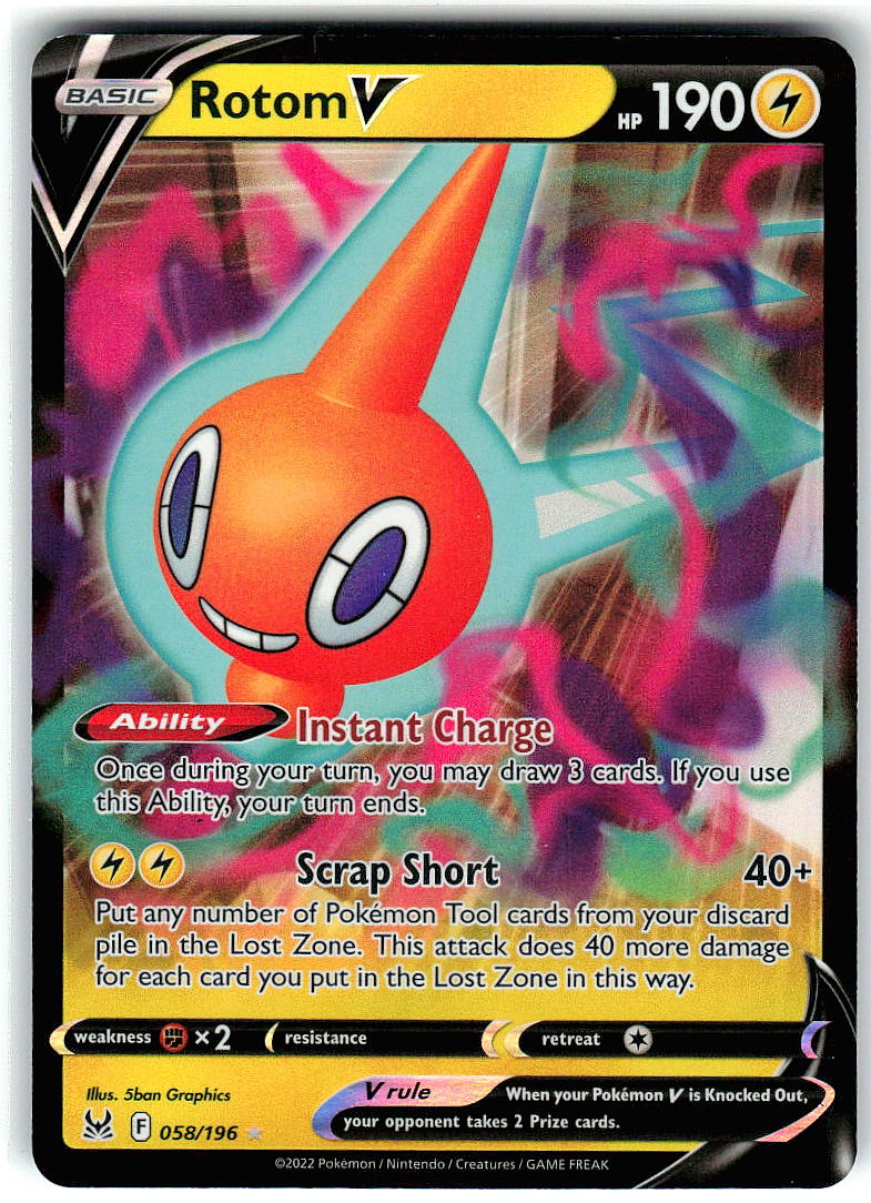 Rotom V 058/196 Holo Ultra Rare Lost Origin Pokemon Near Mint