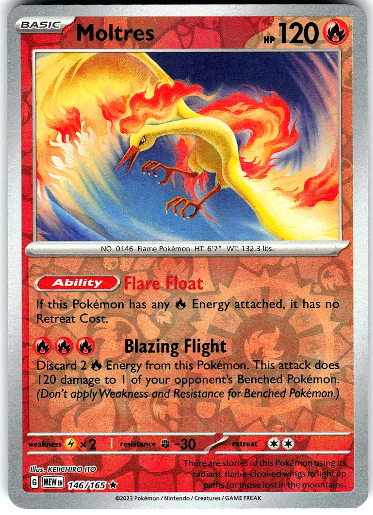 Moltres 146/165 Rare 151 Pokemon Reverse Holo Near Mint