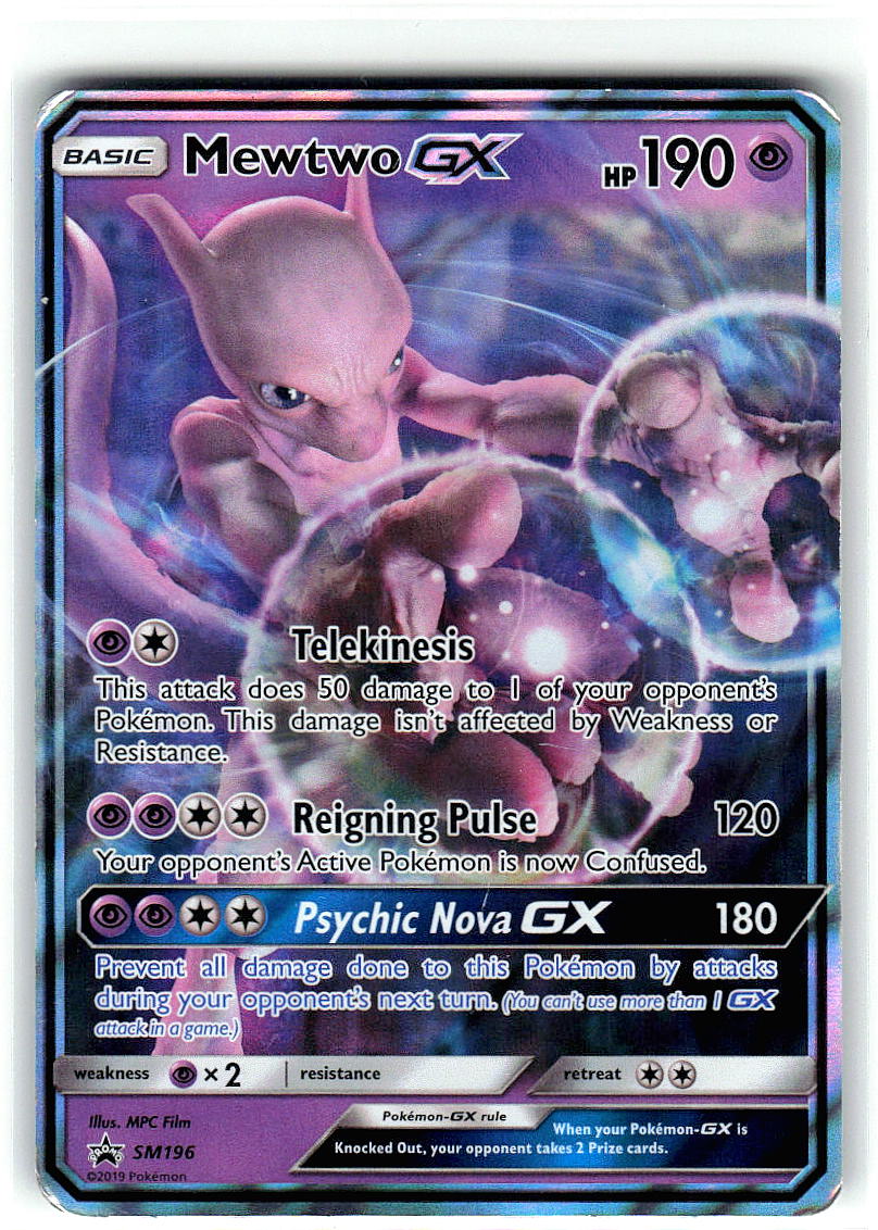 Mewtwo GX - SM196 Holo Promo Sun & Moon Promo Pokemon Heavily Played