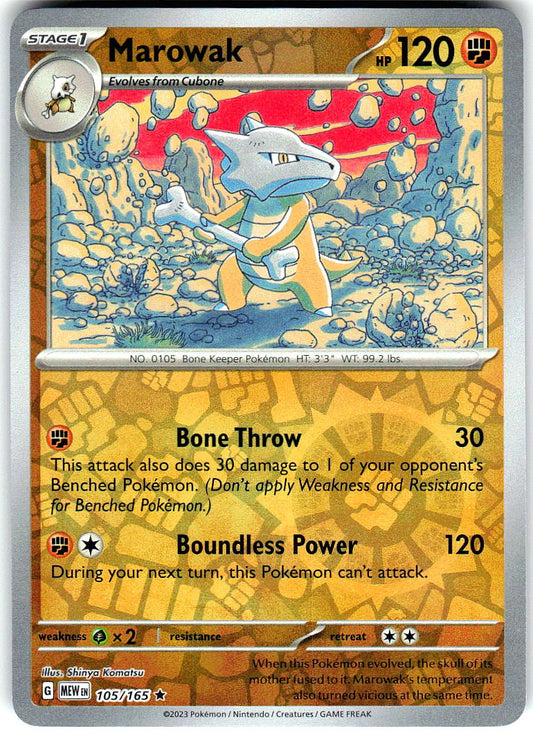 Marowak 105/165 Rare 151 Pokemon Reverse Holo Near Mint