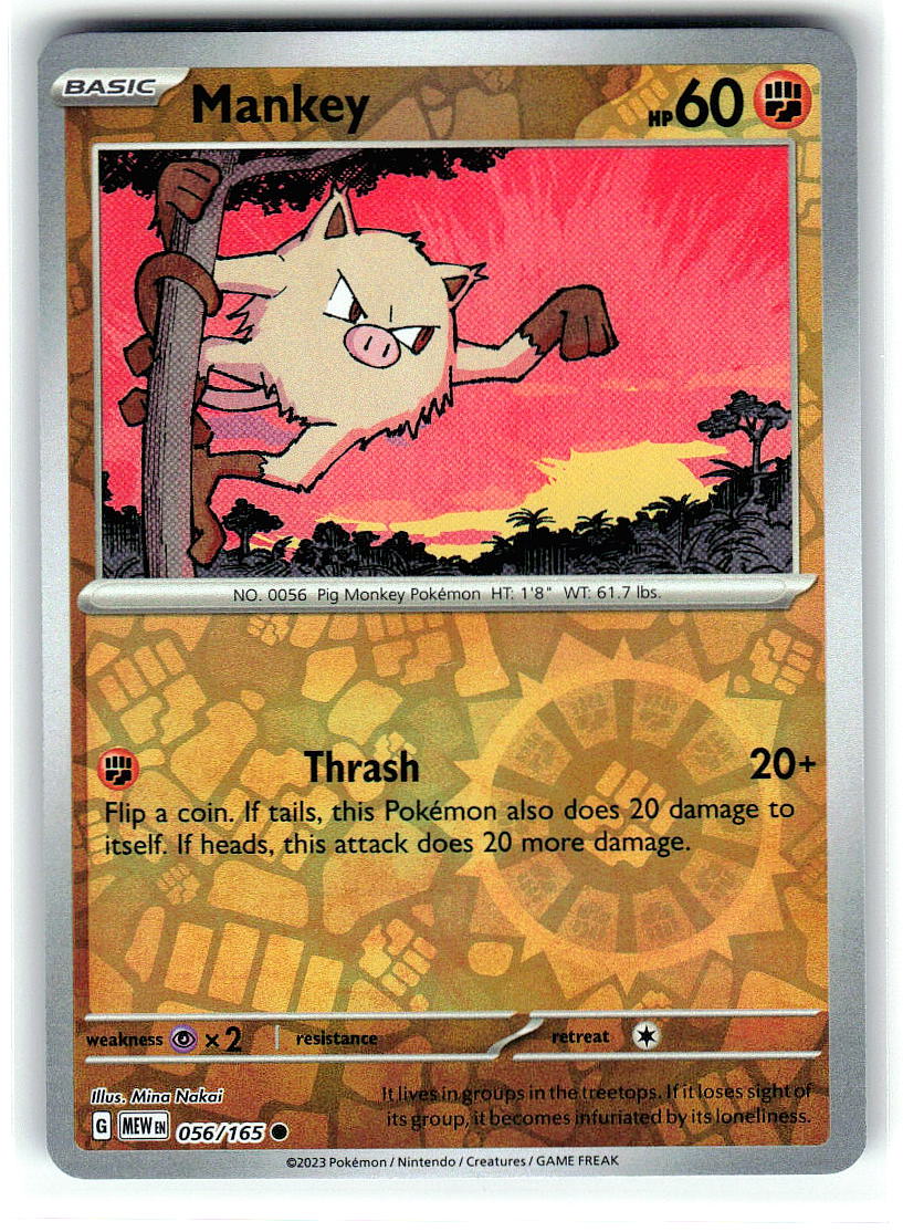 Mankey 056/165 Common 151 Pokemon Reverse Holo Near Mint