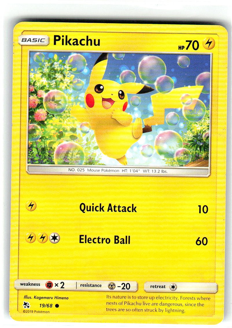Pikachu 19/68 Common Hidden Fates Pokemon Lightly Played