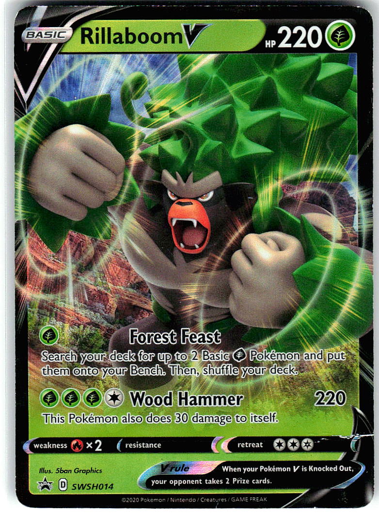 Rillaboom V SWSH014 Holo Promo Sword & Shield Promo Pokemon Heavily Played