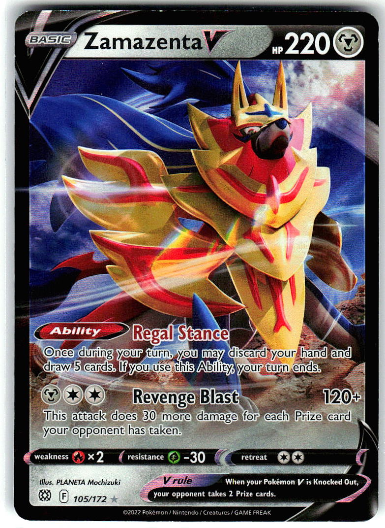 Zamazenta V 105/172 Holo Ultra Rare Brilliant Stars Pokemon Heavily Played