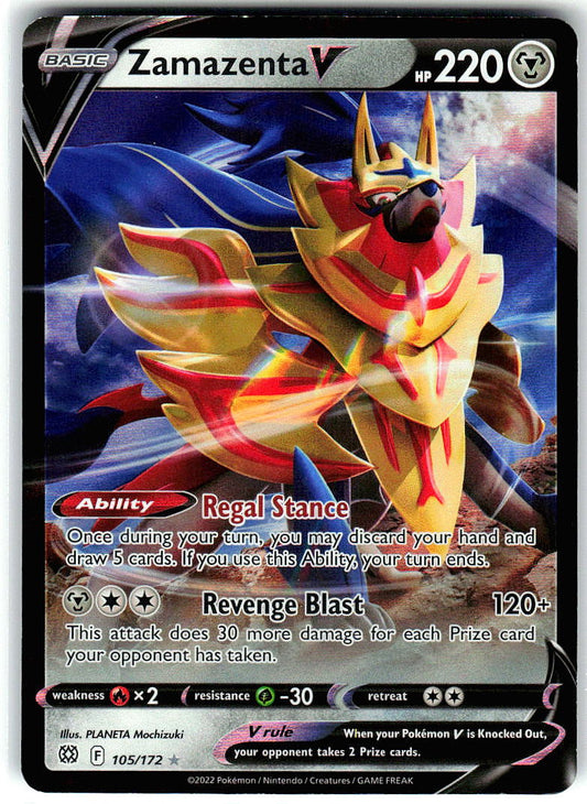 Zamazenta V 105/172 Holo Ultra Rare Brilliant Stars Pokemon Heavily Played