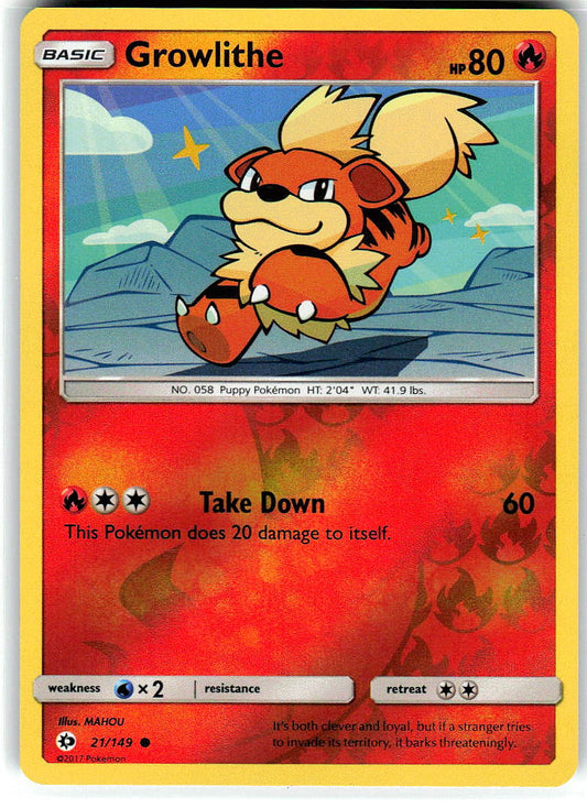 Growlithe 21/149 Common SM Base Set Pokemon Reverse Holo Near Mint