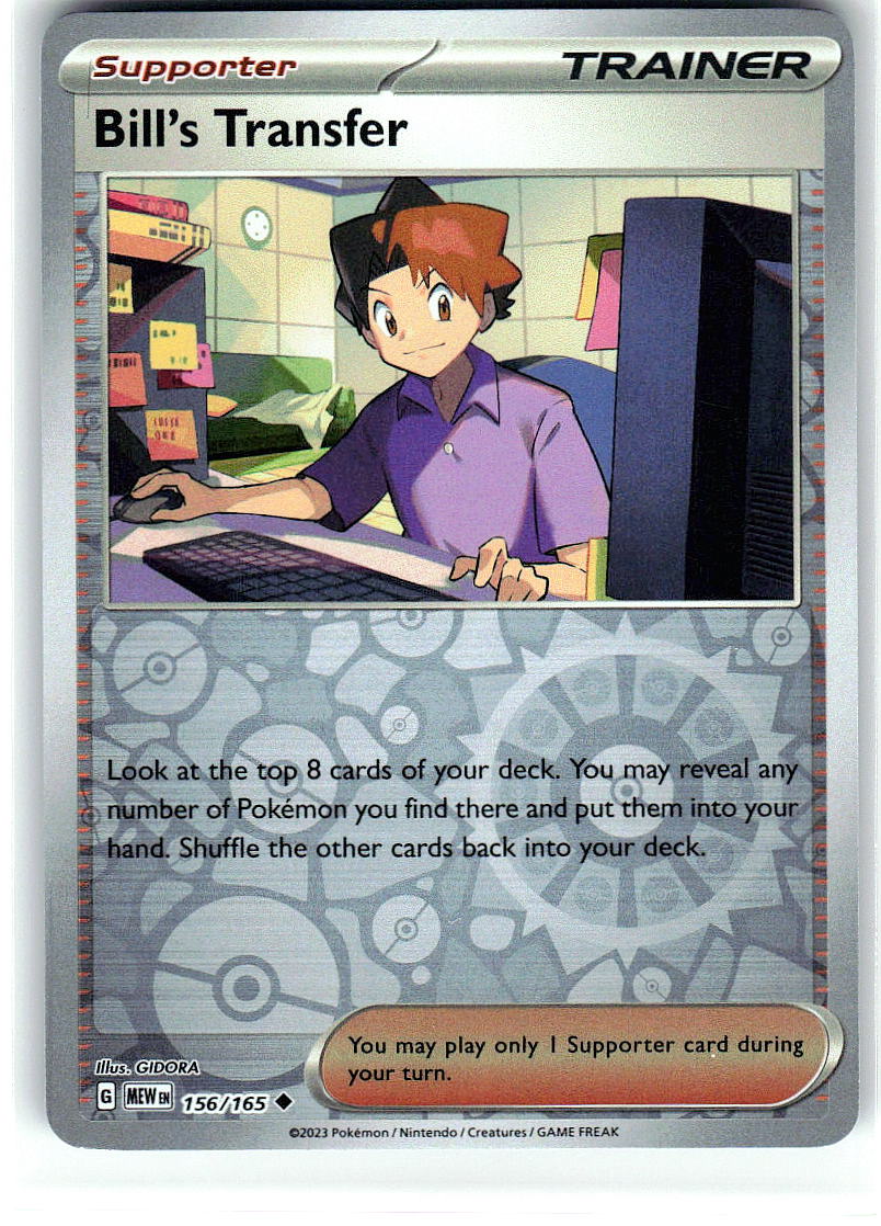 Bill's Transfer 156/165 Uncommon 151 Pokemon Reverse Holo Near Mint