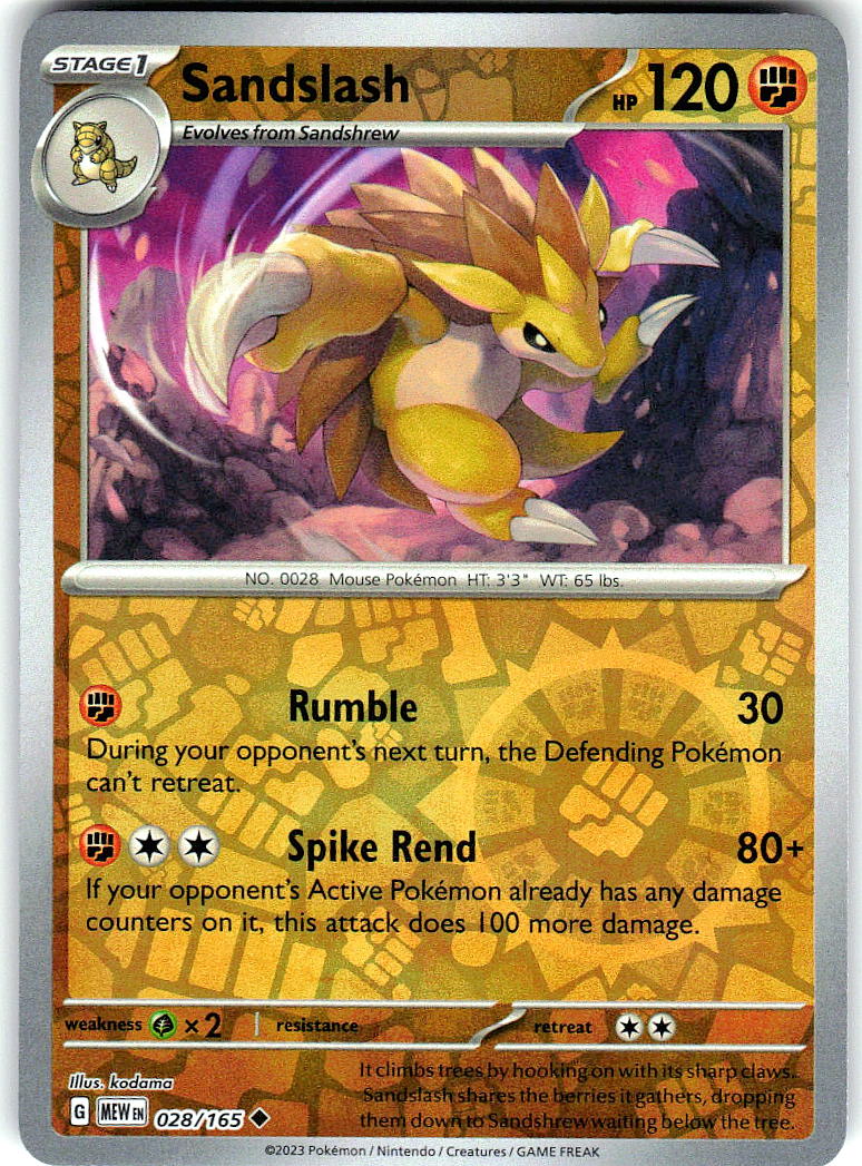 Sandslash 028/165 Uncommon 151 Pokemon Reverse Holo Near Mint