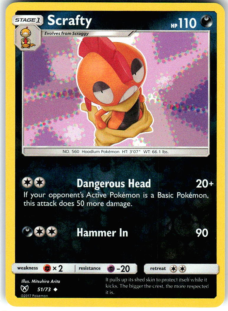 Scrafty 51/73 Uncommon Shining Legends Pokemon Near Mint