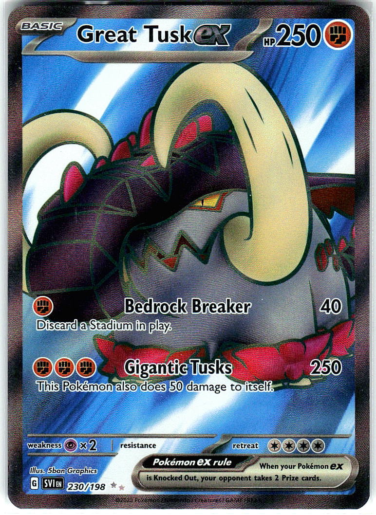 Great Tusk ex 230/198 Double Rare Scarlet & Violet Pokemon Holo Near Mint