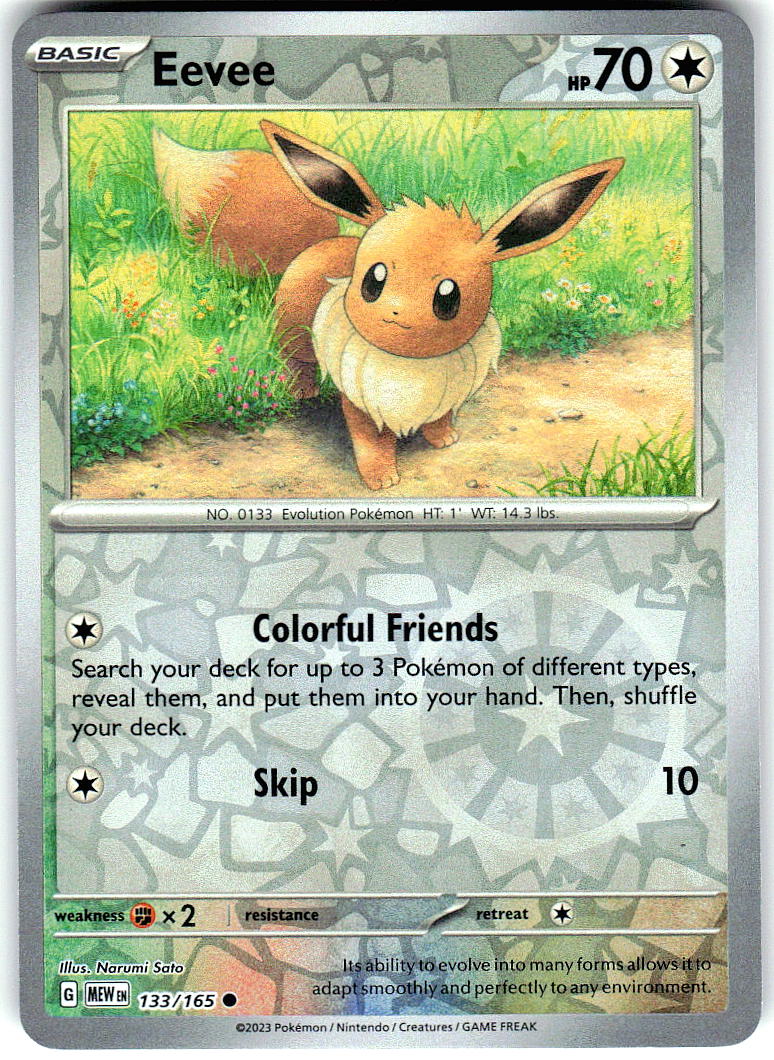 Eevee 133/165 Common 151 Pokemon Reverse Holo Near Mint