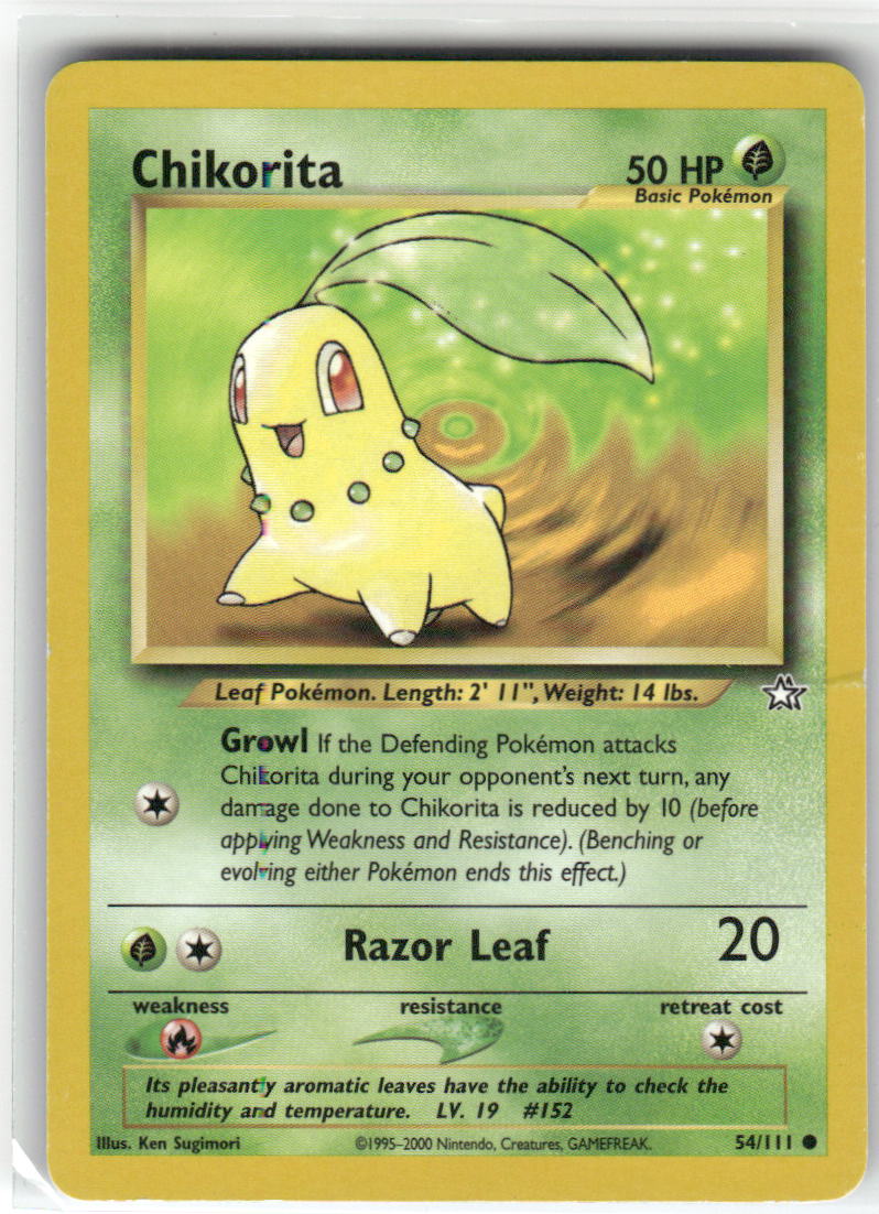 Chikorita 54/111 Common Neo Genesis Pokemon Unlimited Moderately Played