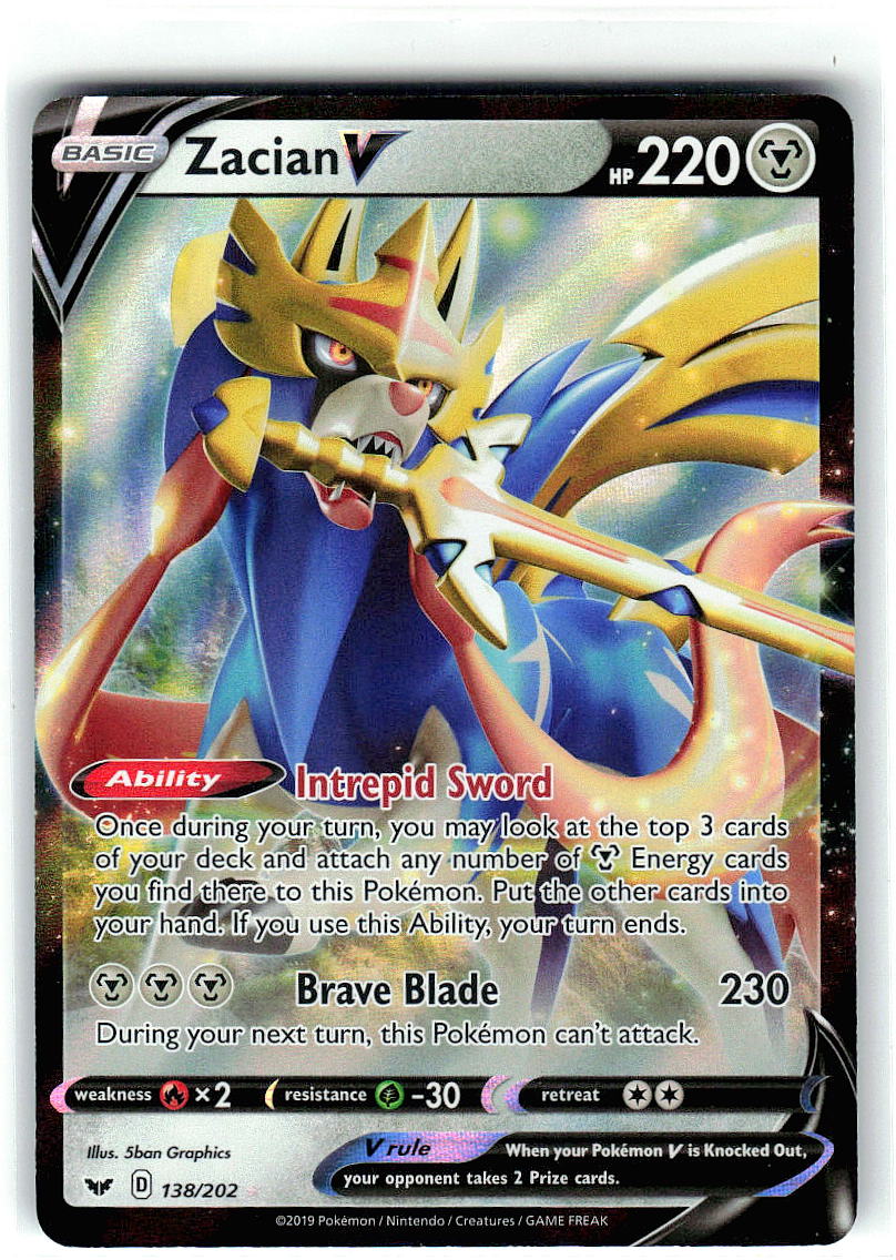 Zacian V 138/202 Holo Ultra Rare Sword & Shield Pokemon Near Mint