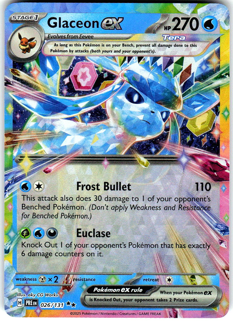 Glaceon ex 026/131 Holo Double Rare Prismatic Evolutions Pokemon Near Mint