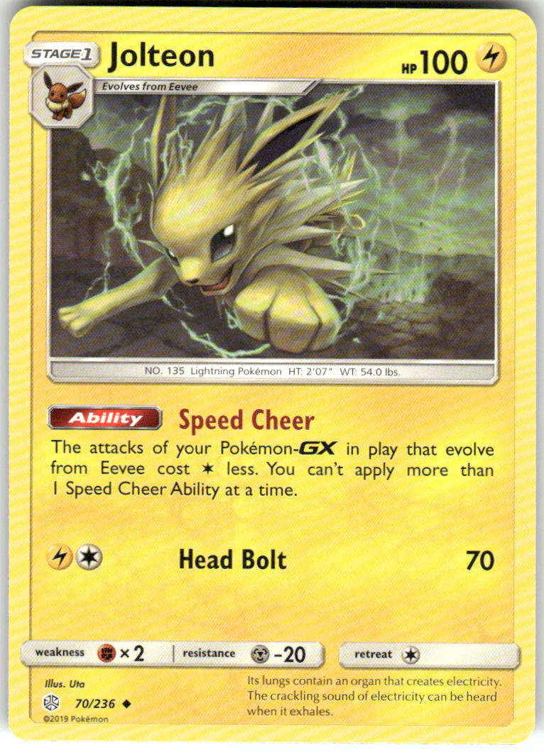 Jolteon 70/236 Uncommon Cosmic Eclipse Pokemon Near Mint