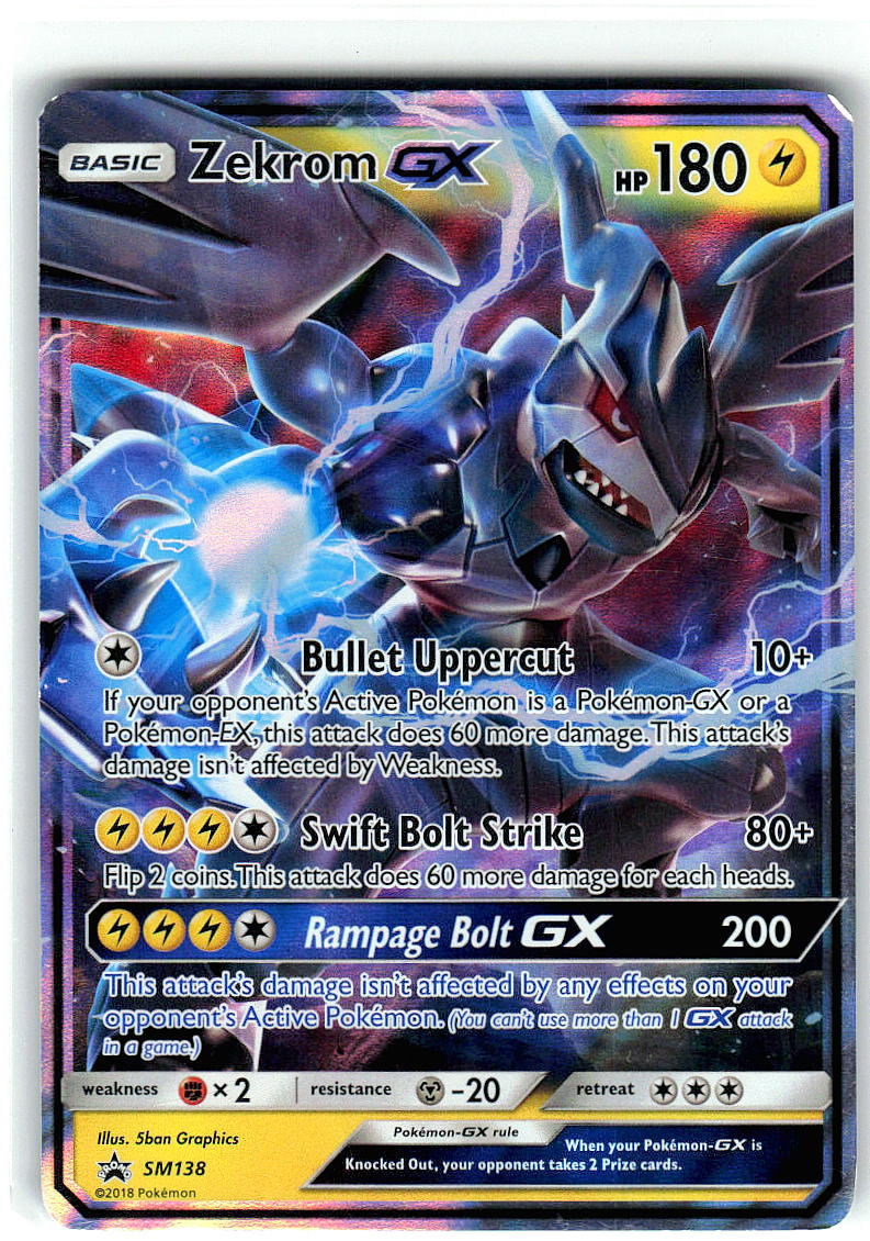Zekrom GX - SM138 Holo Promo Sun & Moon Promo Pokemon Heavily Played