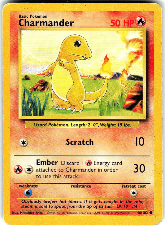 Charmander 46/102 Common Base Set Unlimited Pokemon Damaged
