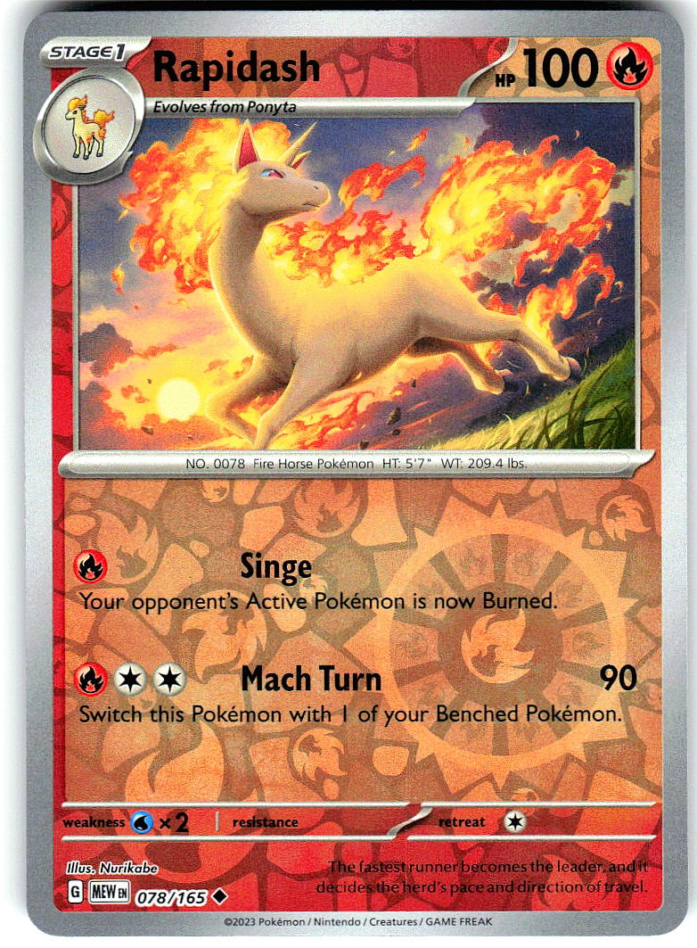 Rapidash 078/165 Uncommon 151 Pokemon Reverse Holo Near Mint