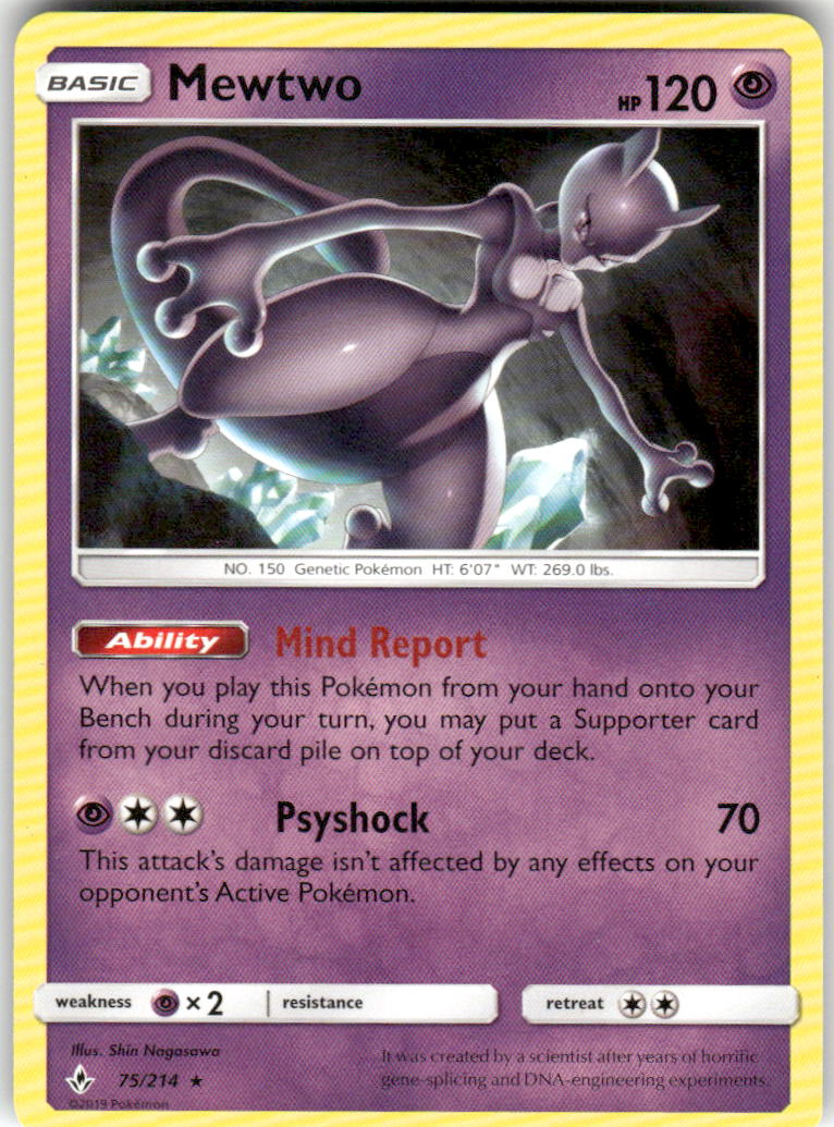 Mewtwo 75/214 Rare Unbroken Bonds Pokemon Near Mint