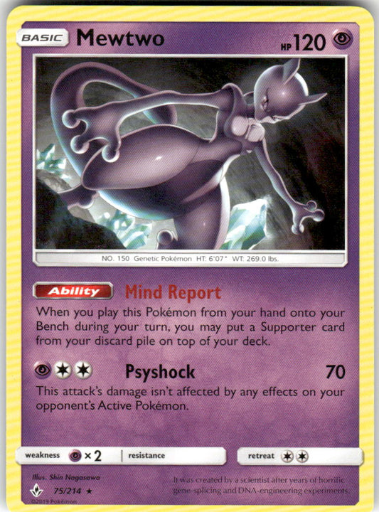 Mewtwo 75/214 Rare Unbroken Bonds Pokemon Near Mint