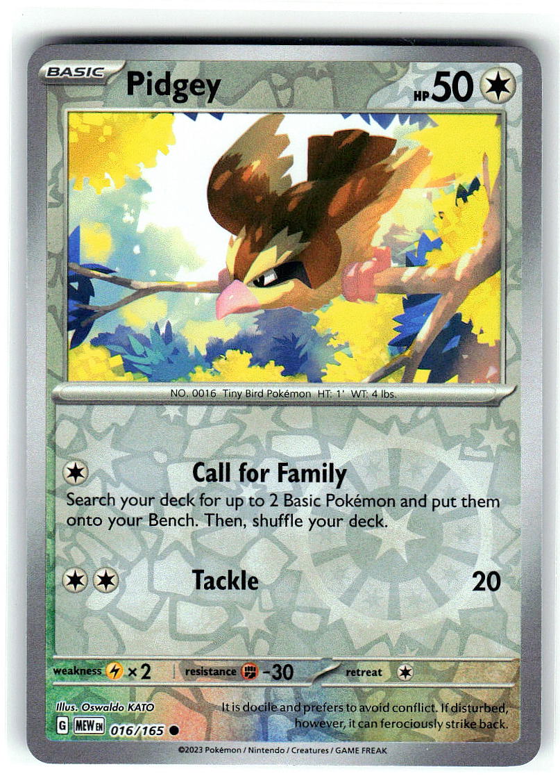 Pidgey 016/165 Common 151 Pokemon Reverse Holo Near Mint