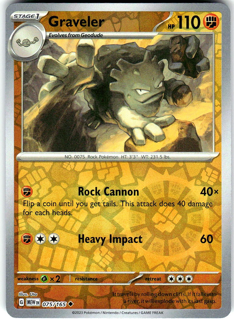 Graveler 075/165 Uncommon 151 Pokemon Reverse Holo Near Mint